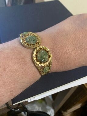 Gold-Tone Green Stone Open Cuff Bracelet